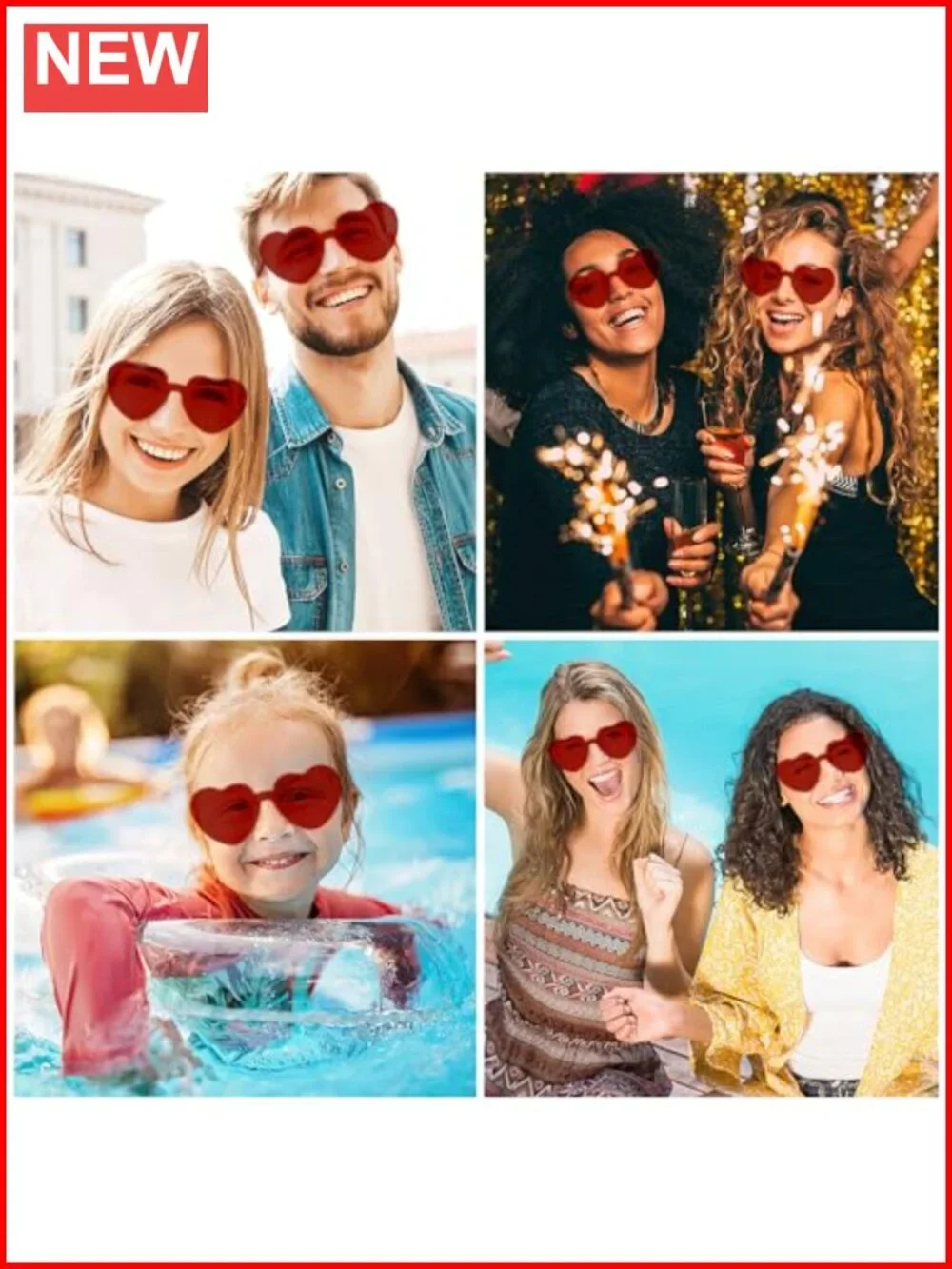 2 Pairs Heart Shaped Sunglasses Rimless Plastic Novelty Shades Party Favors